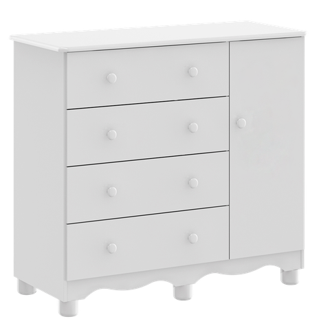 Comoda Junior New 1 Porta 4 Gavetas - Moveis Peroba Branco Brilho