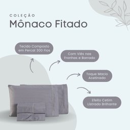 Jogo de Cama Lençol Mônaco Fitado com Fronhas King 04 Peças - Tecido Listrado Percal 300 Fios Acetin - 4