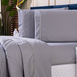 Jogo de Cama Lençol Mônaco Fitado com Fronhas King 04 Peças - Tecido Listrado Percal 300 Fios Acetin - 2
