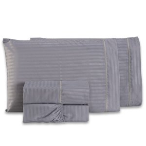 Jogo de Cama Lençol Mônaco Fitado com Fronhas King 04 Peças - Tecido Listrado Percal 300 Fios Acetin