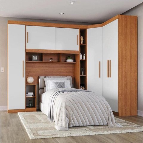 Guarda-Roupa Modular Solteiro 6 Portas 2 Gavetas Gênova Plus Freijó/Off White