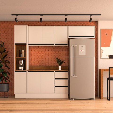 Cozinha Compacta 4 Peças 250048 com Tampo Koya Creme Politorno Móveis