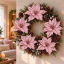 Ver imagem 4 de Flor Natal Artificial Rosa Decoração Enfeite 30cm Kit 6PÇS