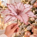 Ver imagem 2 de Flor Natal Artificial Rosa Decoração Enfeite 30cm Kit 6PÇS