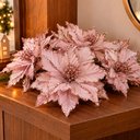 Ver imagem 5 de Flor Natal Artificial Rosa Decoração Enfeite 30cm Kit 6PÇS
