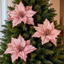 Ver imagem 1 de Flor Natal Artificial Rosa Decoração Enfeite 30cm Kit 6PÇS