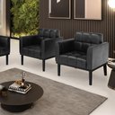 Ver imagem 1 de Kit 2 Poltronas Decorativas Karen Pés Fixo em Madeira Pu Preto Brilho G19 - Gran Belo