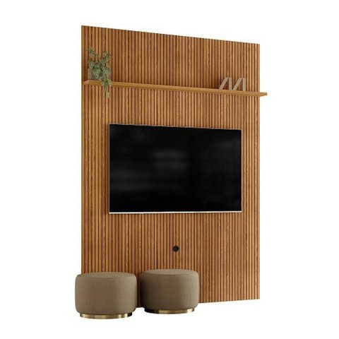 Painel Piso-Teto New Interlagos para TV 65" 179cm MDP com Prateleira Alta Cumaru Pallazio