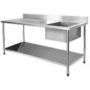 Ver imagem 1 de Bancada / Mesa Pia Em Aço Inox com Uma Cuba (56x34x14) A Direita E Prateleira (100x70x85)