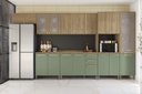 Ver imagem 1 de Armário de Cozinha Modulada Completa Reta 13 Peças 4,00m Botanic Kappesberg - Nogueira/verde Oliva