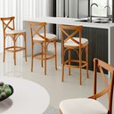 Ver imagem 2 de Banqueta Alta Cozinha Bancada Bar Sala de Jantar Estofada Ávila L02 Linho Cru - Lyam Lyam Decor