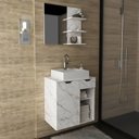 Ver imagem 1 de Conjunto Kit para banheiro 60cm com Gabinete espelheira e cuba CJ43018-107 Móvel na Caixa Mármore Br