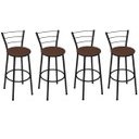 Ver imagem 1 de Kit 4 Banquetas Alta Preta com Encosto Assento Marrom Jaddi