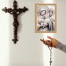 Quadro Moldura Dourada Sagrada Família Prateada 45x34cm:com Vidro - 2