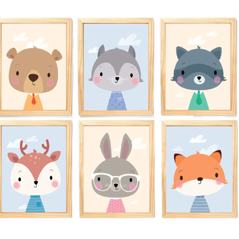 Quadro Infantil Menina 6 Un A4 Vidro e Pendurador