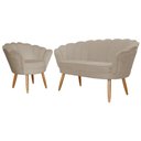 Ver imagem 1 de Kit Namoradeira + 1 Poltrona Decorativa Pétala Suede Capuccino Pés Madeira Ms Decor