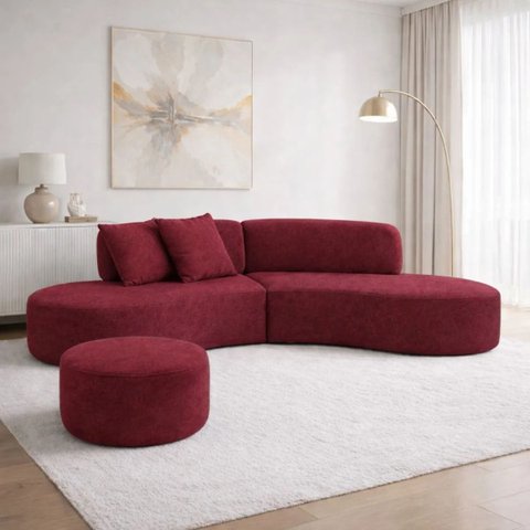 Sofá e Puff Orgânico Virginia 300cm Sala Suede:Bordô