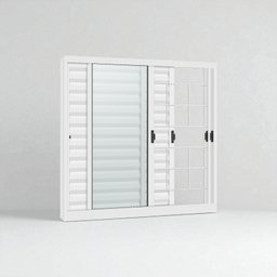 Janelas de Aço Veneziana de Correr Lateral R-120 - 3 Folhas C/ Grade -vidro- Epox Branco:100x150 - 1