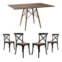 Ver imagem 1 de Jogo de Mesa Eiffel Retangular Tampo de Madeira 120x75cm Amêndoa com 4 Cadeiras Katrina Preto