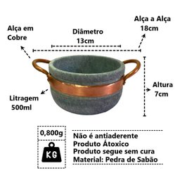 Cumbuca Alça de Cobre Pedra Sabão Tigela Caldo Sopa 500ml Industria São Jose AF1002INDSJ - 4