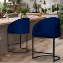 Ver imagem 2 de Kit 02 Poltronas Banqueta Mia Estofada Tecido Veludo Base Metal Preta - Estopar Poltrona Banqueta Mi