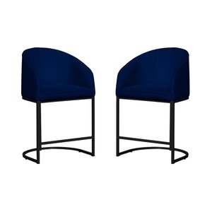 Kit 02 Poltronas Banqueta Mia Estofada Tecido Veludo Base Metal Preta - Estopar Poltrona Banqueta Mi