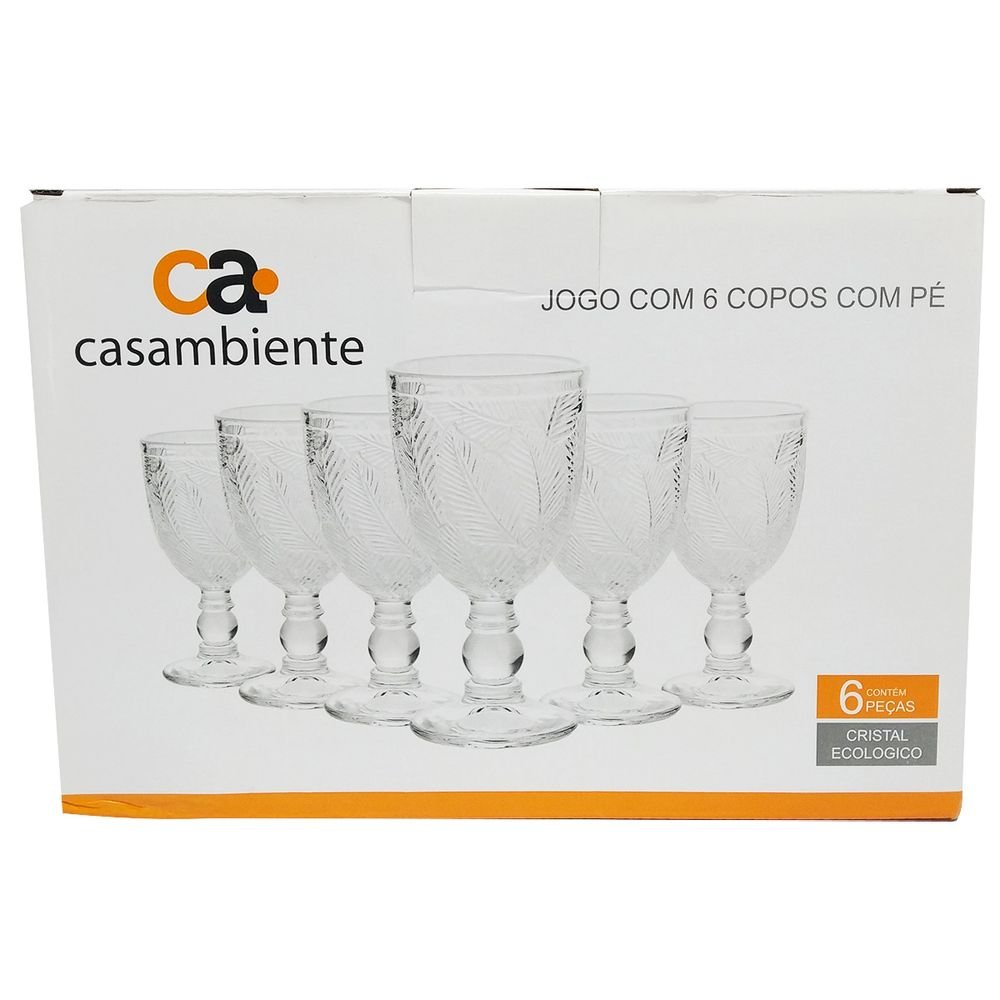 Jogo 6 Taças Folhas Vidro 350ml - Casambiente - 2