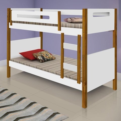 Beliche Solteiro Bruma Nobre Juvenil com Escada MDF Branco Divaloto Móveis
