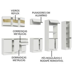 Armário de Cozinha Completa 100% MDF 300cm Frentes Branco Smart Madesa 02 - 6