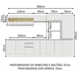 Armário de Cozinha Completa 100% MDF 300cm Frentes Branco Smart Madesa 02 - 5