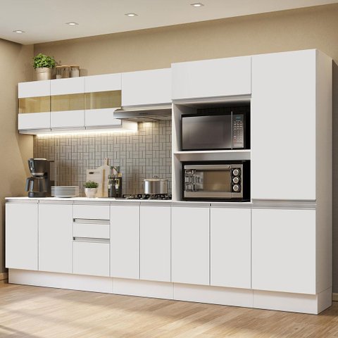 Armário de Cozinha Completa 100% MDF 300cm Frentes Branco Smart Madesa 02