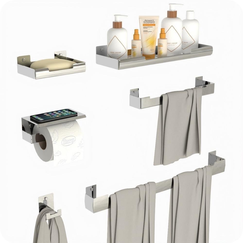 Kit Acessórios Para Banheiro Inox 6 Peças ELG - 11