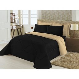 Kit Edredom Elegance Casal Queen + Jogo de Lençol 06 pçs Aconchego Dupla Face Preto e Bege Cotex - 1 Kit Edredom Elegance Casal Queen + Jogo de Lençol 06 pçs Aconchego Dupla Face Preto e Bege Cotex - 1