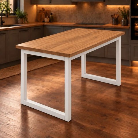 Mesa de Jantar Reforçada Industrial 130x60cm Tampo Marrom Pés Branco