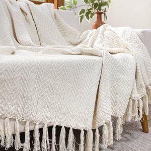 Manta Decorativa em Algodão para Sofá/poltrona 2.10m X 1.50m Decoração 100% Algodão Rúistico Cru
