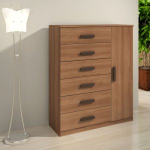 Cômoda Sapateira Multiuso Reforçada 1 Porta 6 Gavetas Cinamomo