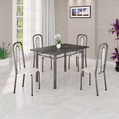 Conjunto Sala de Jantar com 4 Cadeiras Lívia Prata/Bege