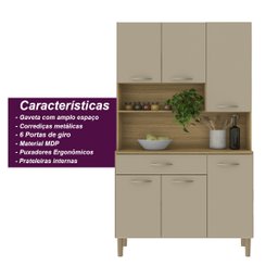 Armário de Cozinha Compacta 6 Portas 1 Gaveta Apolo - Freijó/vanilla - 6