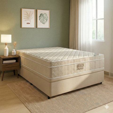Cama Box Baú Casal e Colchão Ortobom Airtech 138x188cm