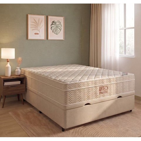 Cama Box Casal Mola Ensacada 138CMX67CMX188CM Airtech Ortobom Bege
