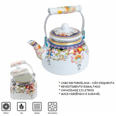 Chaleira Esmaltada 2.5 Litros Charm Cor 2 sem Apito com Indução