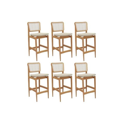 Banqueta Sala de Jantar Liz 1bmm009ca Premium Madeira Maciça Kit 6 Un Carvalho/linho Bege Argila/