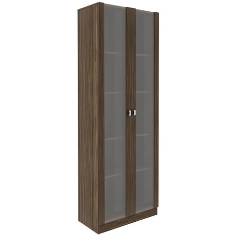Armário Escritório Home Office 2 Portas de Vidro 4 Prateleiras Cannes 171x59 T01 Nogal - Lyam