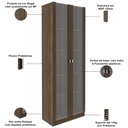 Ver imagem 3 de Armário Escritório Home Office 2 Portas de Vidro 4 Prateleiras Cannes 171x59 T01 Nogal - Lyam