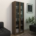 Ver imagem 2 de Armário Escritório Home Office 2 Portas de Vidro 4 Prateleiras Cannes 171x59 T01 Nogal - Lyam