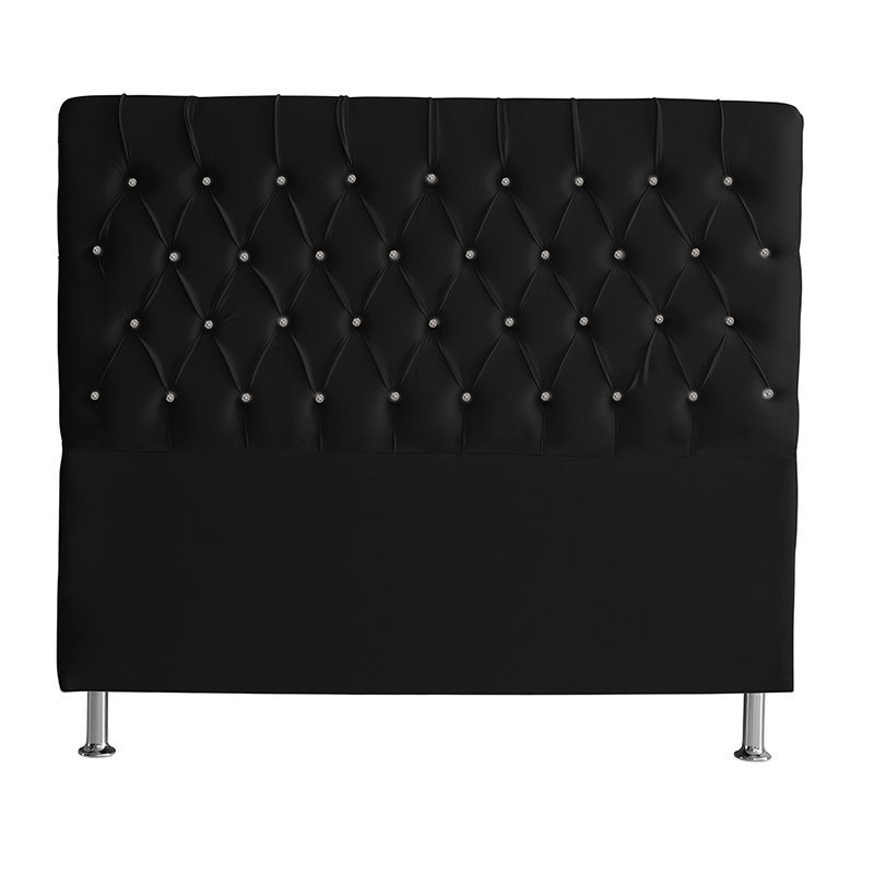 Cabeceira de Cama Box Bella Casal 140 Cm Suede Botão Cristal Preto Ec Móveis