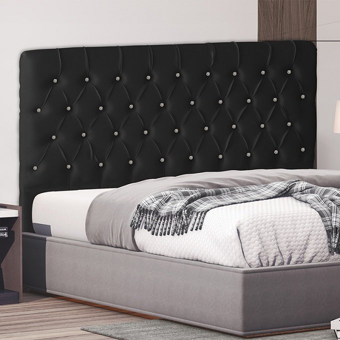 Cabeceira de Cama Box Bella Casal 140 Cm Suede Botão Cristal Preto Ec Móveis - 2