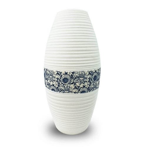 Vaso Decorativo Cerâmica Branco Floral 31X17X17