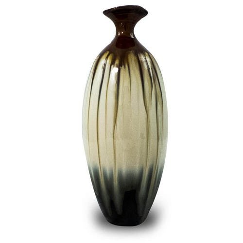 Vaso Decorativo Cerâmica Bege 37X15X15