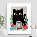 Ver imagem 2 de Quadro Decorativo Gato com Caneca de café 24x18cm:madeira Preta
